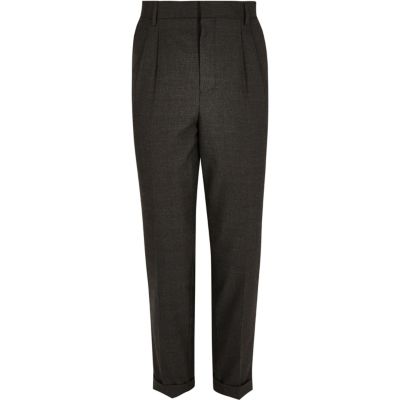 Grey smart Prince of Wales slim trousers